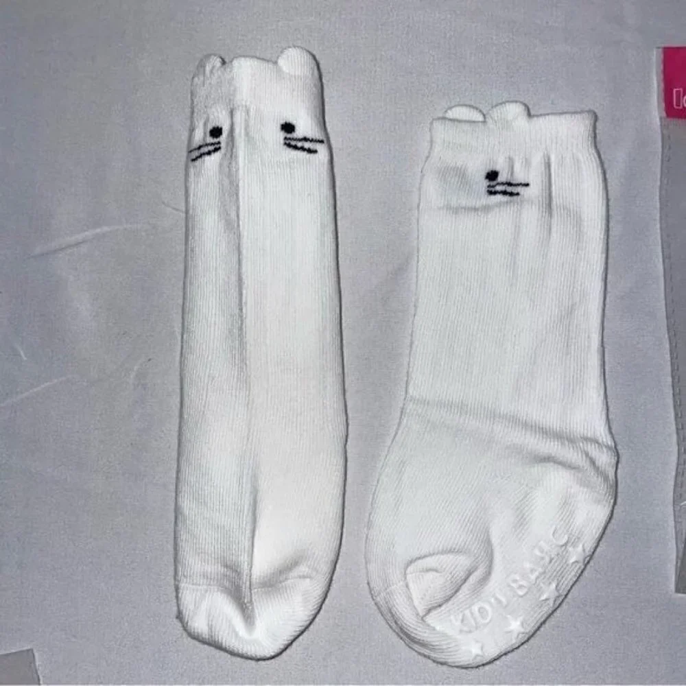 Socks Non-Slip Bottoms Newborn Baby Socks Knee Length Grip Cat Face Whiskers